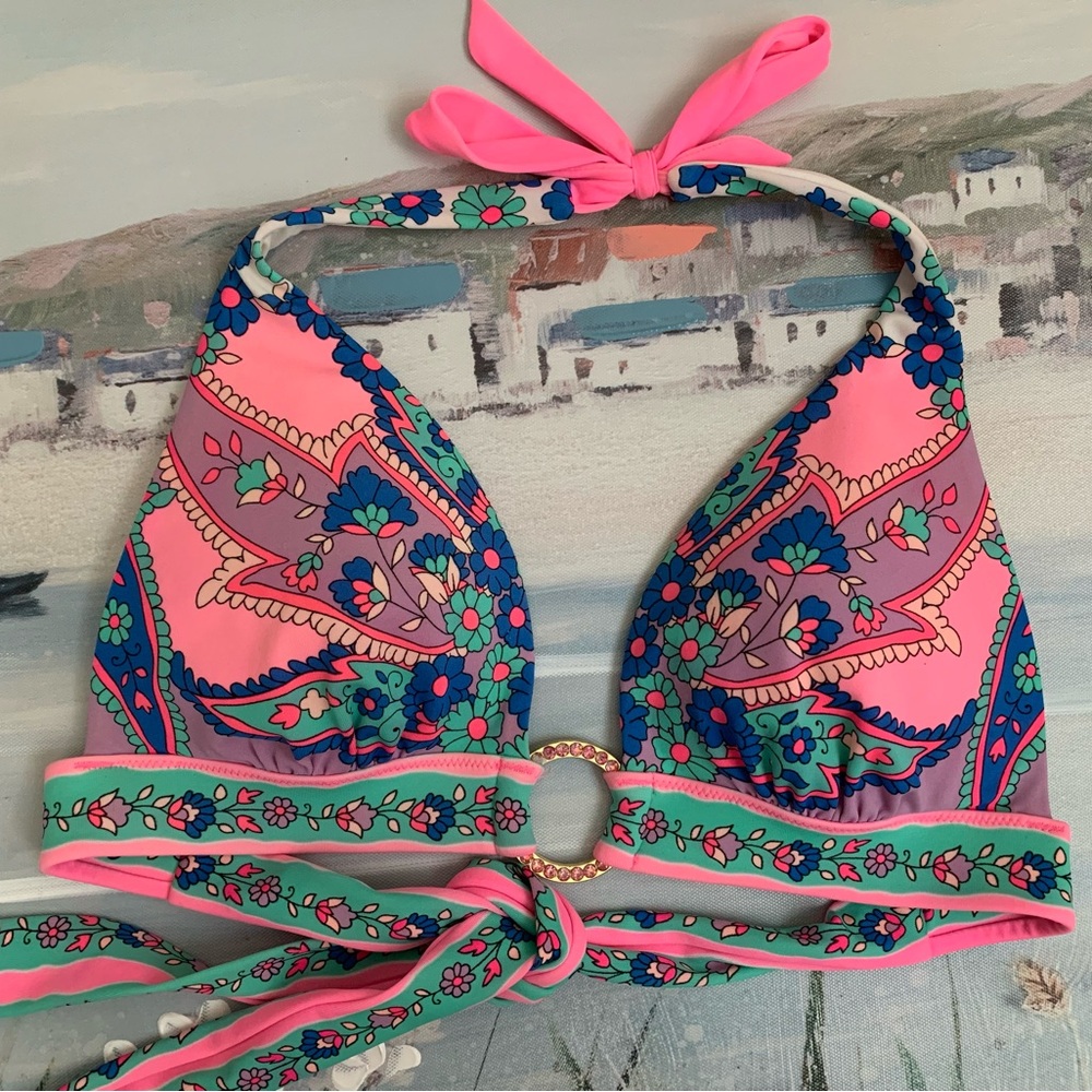 Victoria’s Secret Vintage Y2K Multicolour Bikini Top Pink Jewelled Hardware Rare